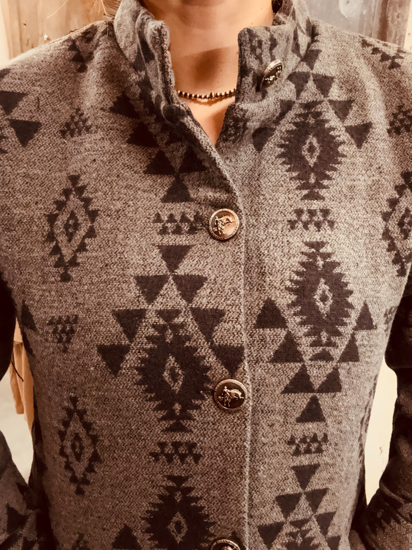 Wool Aztec Button Down Coat