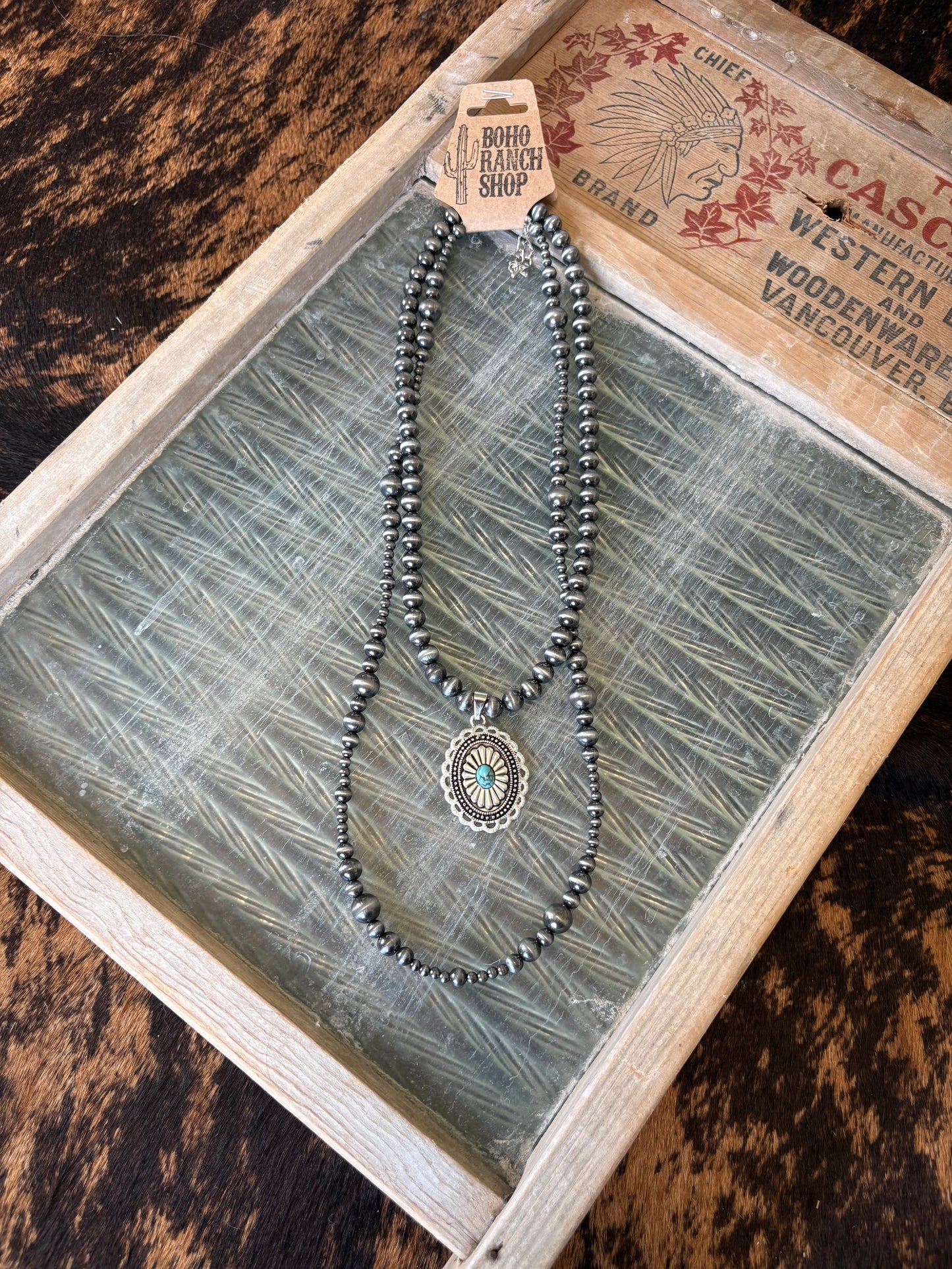 FAUX 2 Layer Navajo Bead & Concho Pendant Necklace