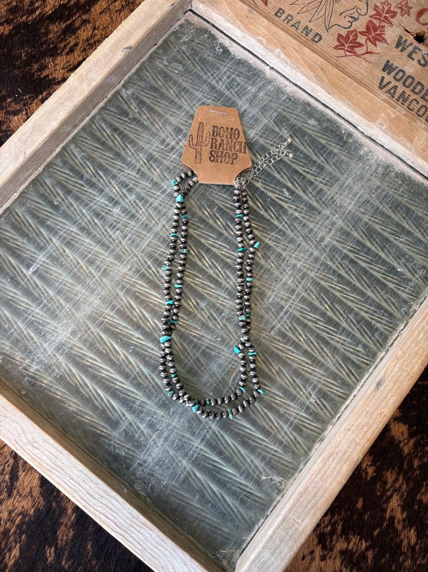 FAUX 2 Layer Navajo Bead & Turquoise Chip Necklace