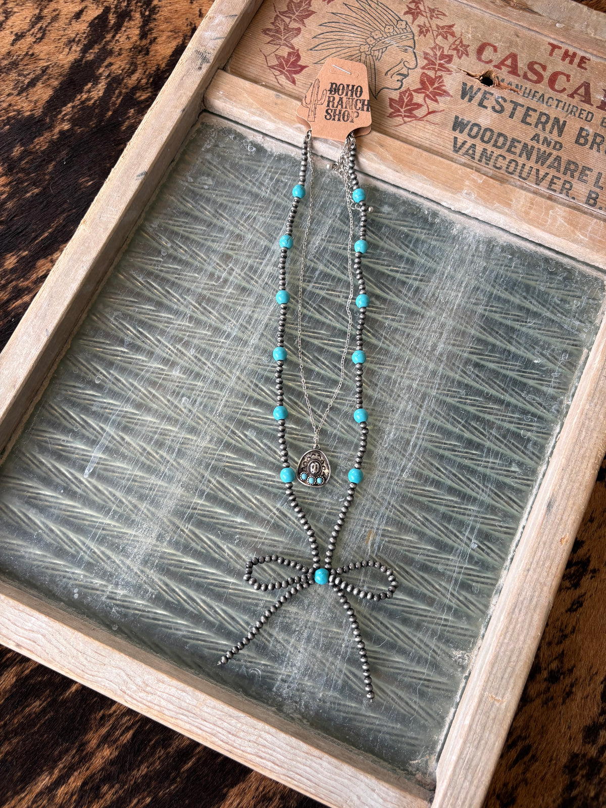 FAUX 2 Layer Cowboy Hat & Bow Necklace