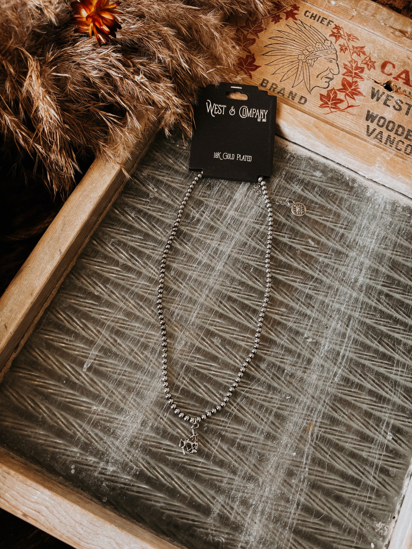 18K White Gold Bucking Horse Necklace