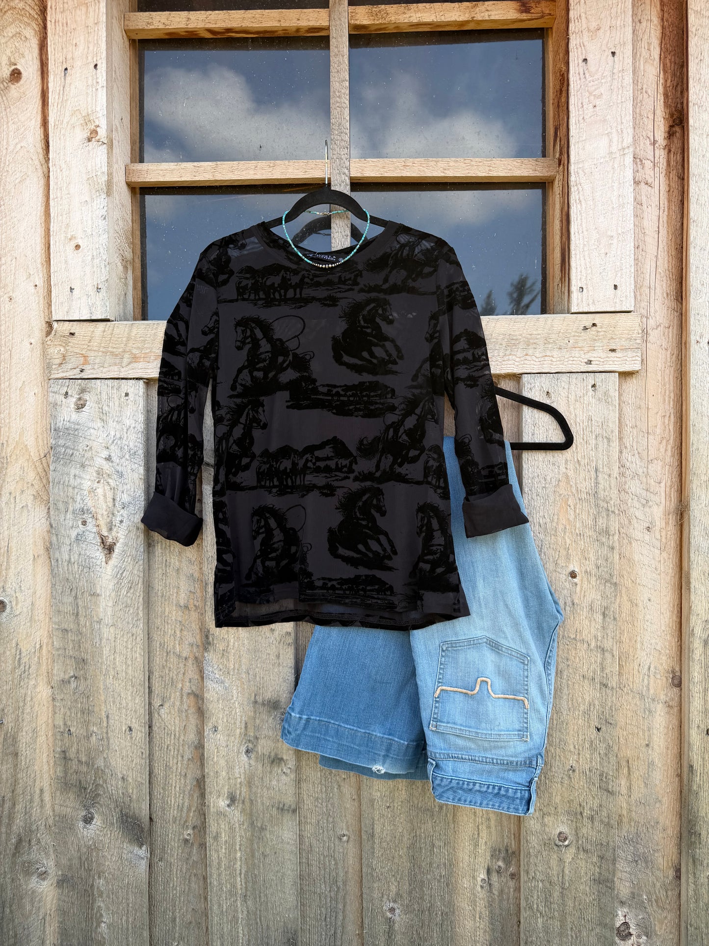 Black Horse Burnout Mesh Top