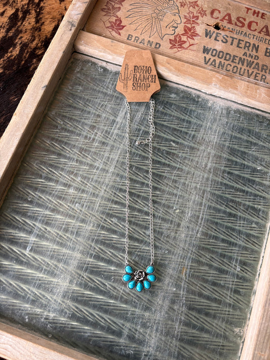FAUX Turquoise Rose Necklace