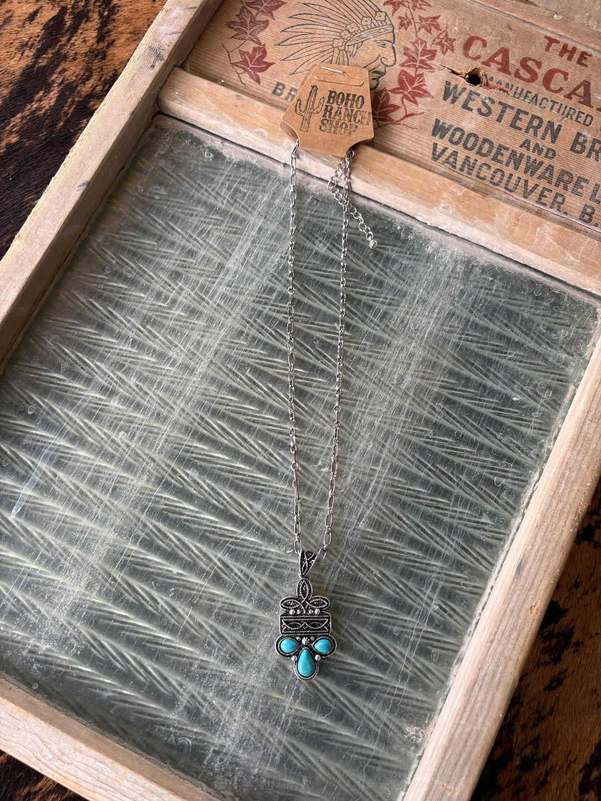 FAUX Turquoise Boot Stitch Necklace