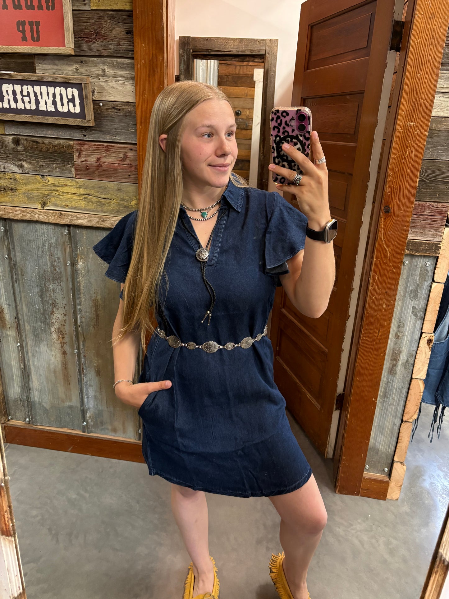 Denim Ruffle Sleeve Dress