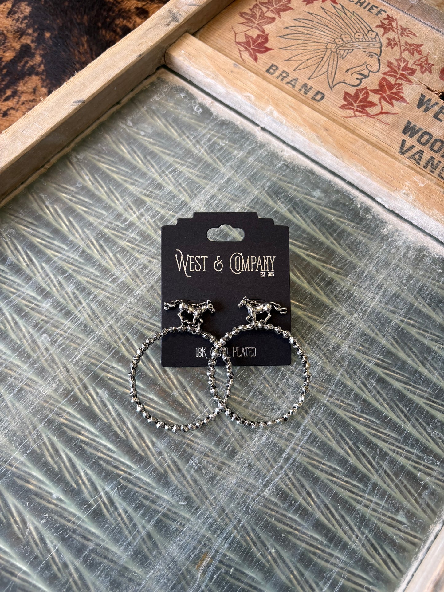 18K White Gold Plated Bucking Horse Hoops