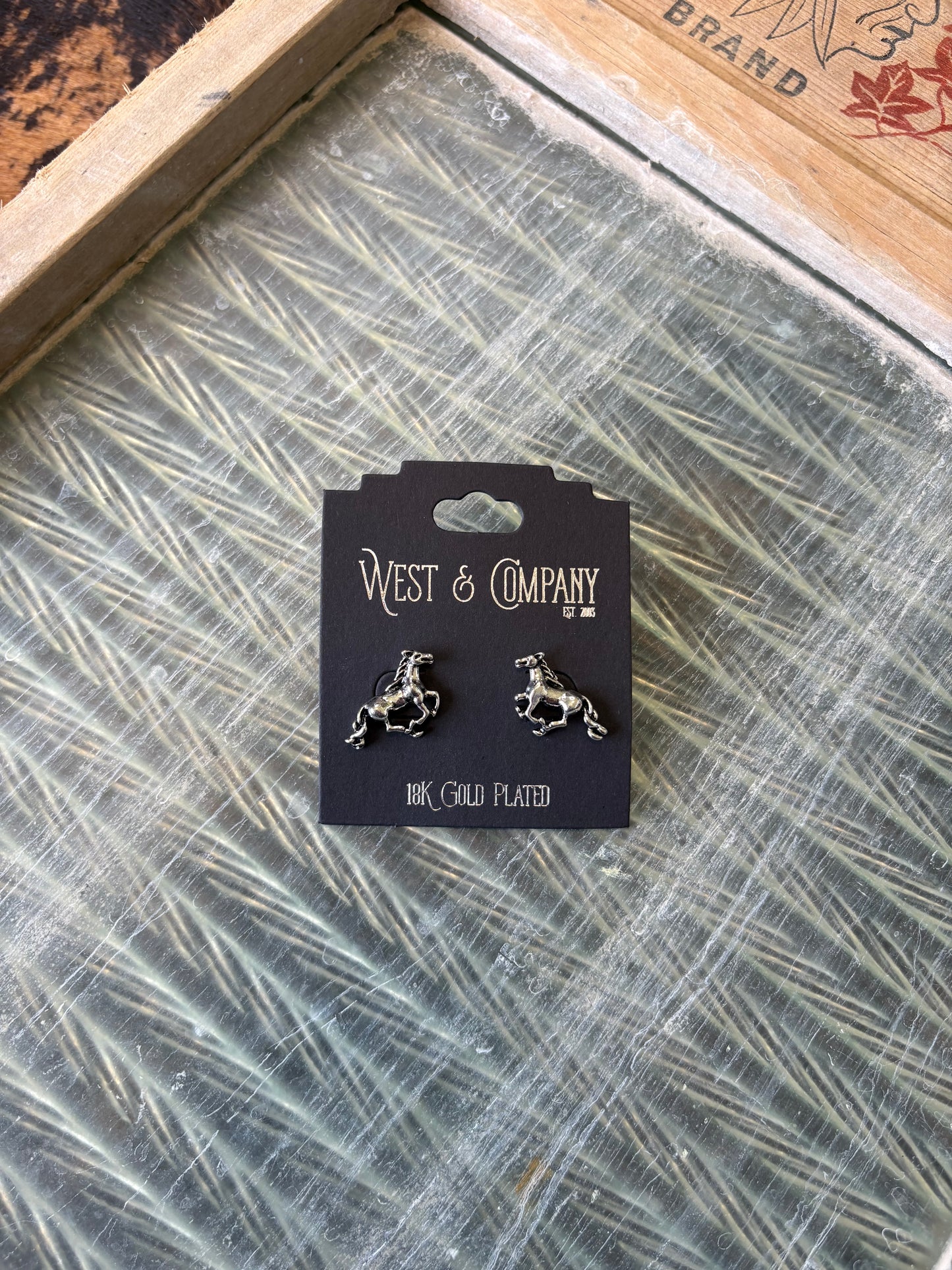 18K White Gold Plated Horse Studs