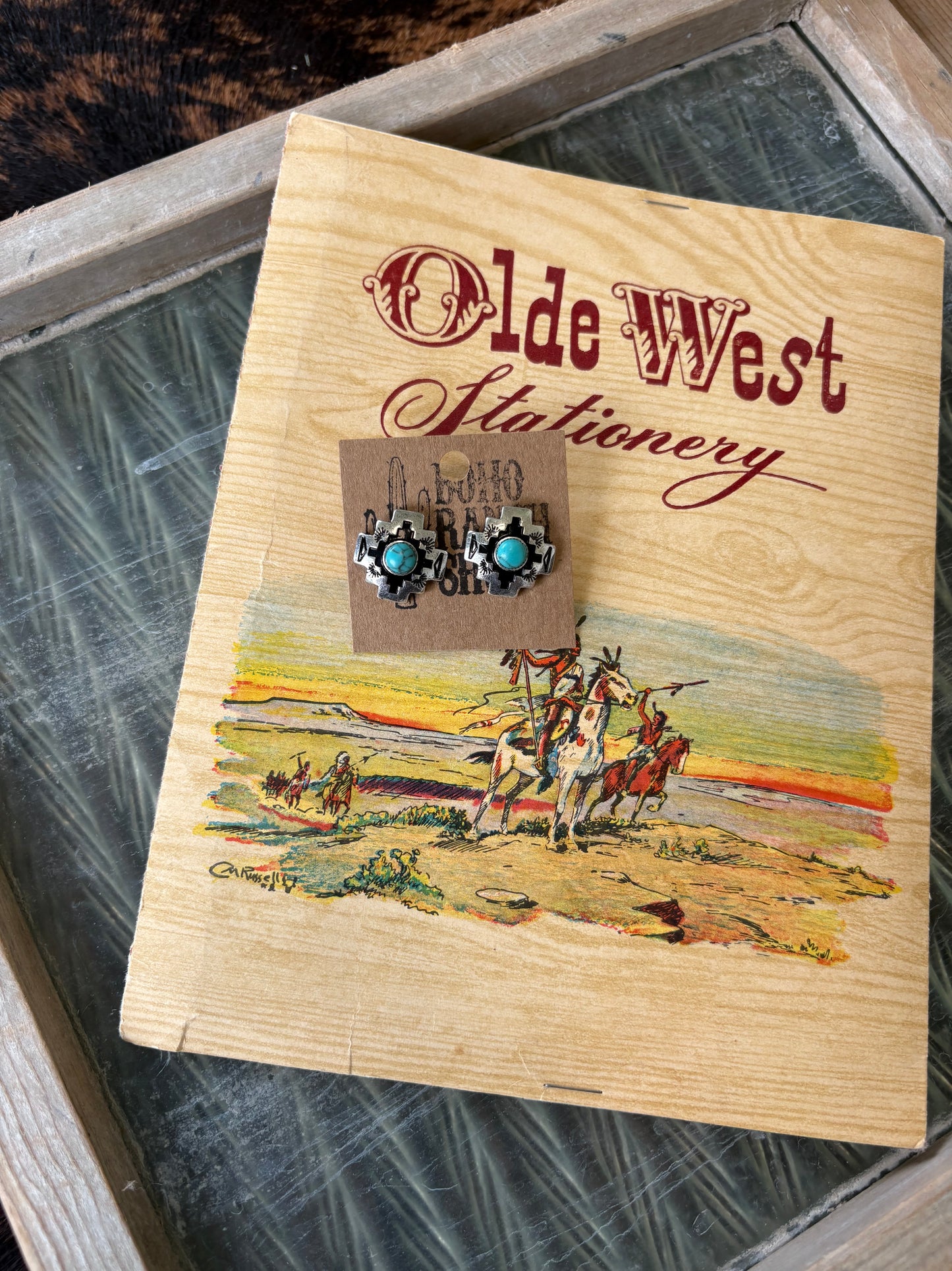 FAUX Turquoise Cross Concho Earrings