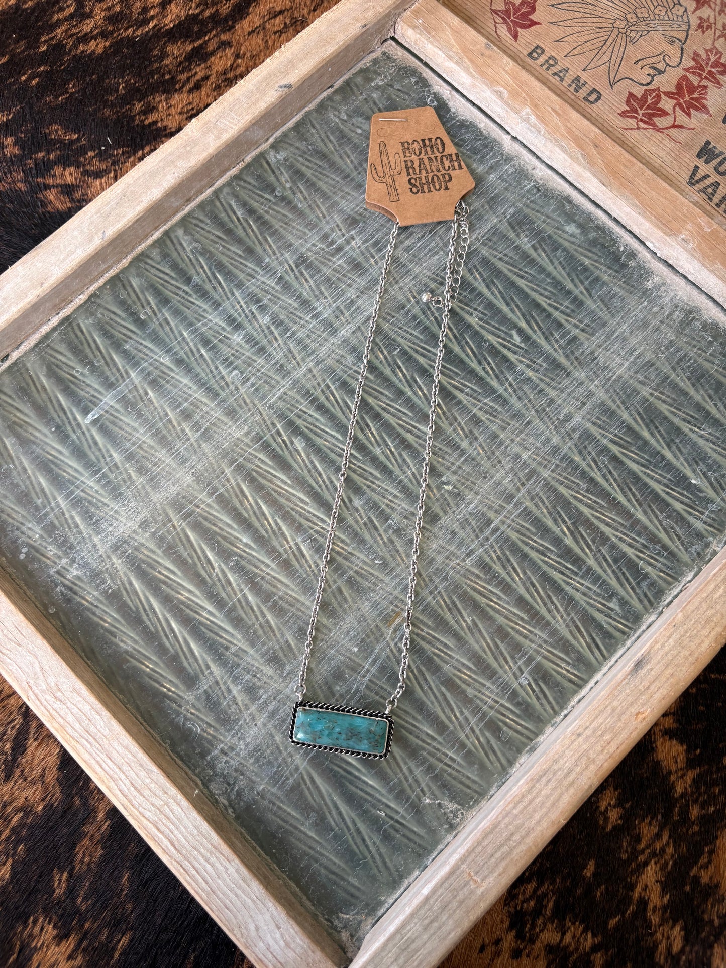 FAUX Semi Stone Turquoise Bar Necklace