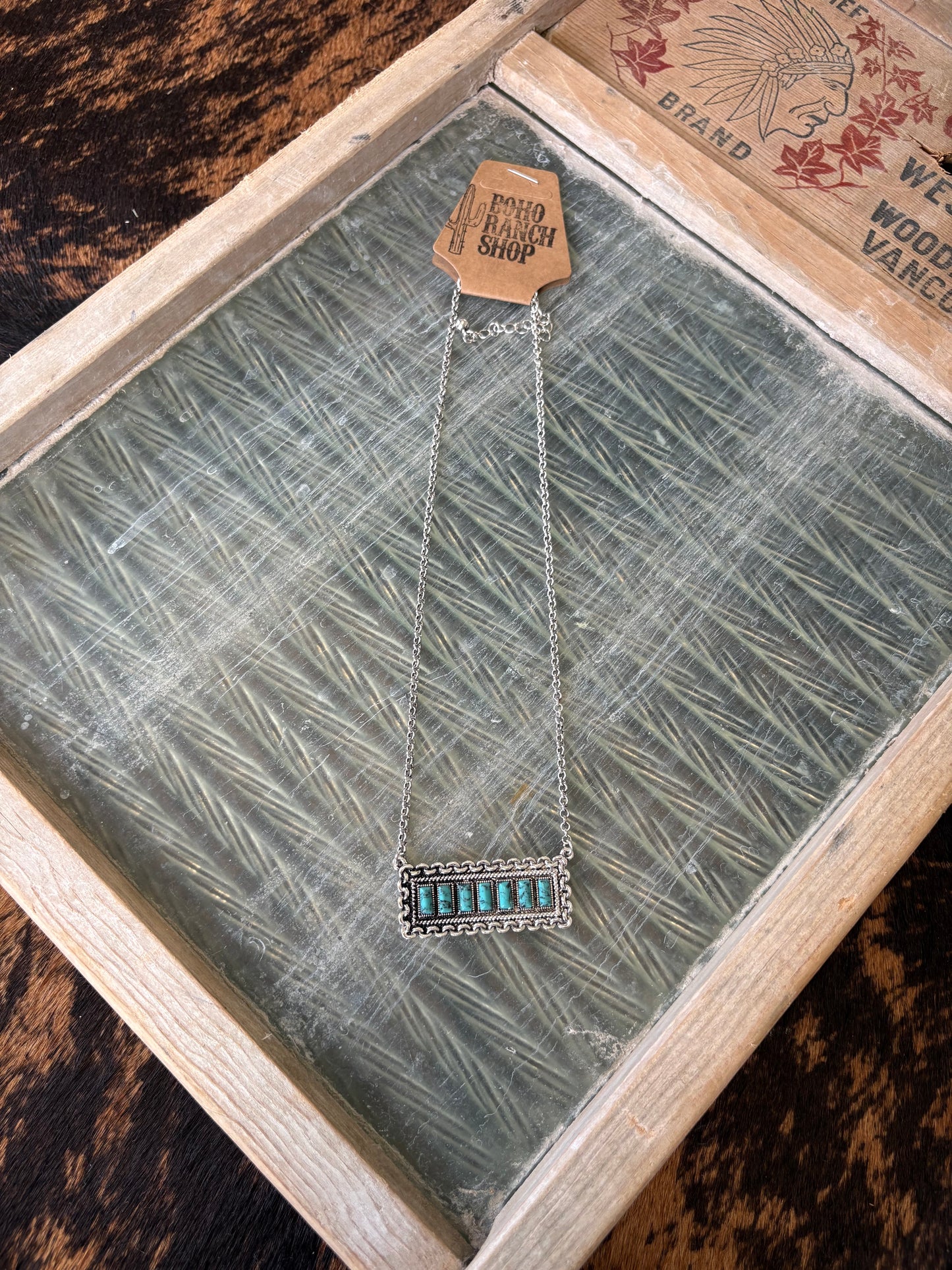 FAUX Turquoise & Chain Bar Necklace