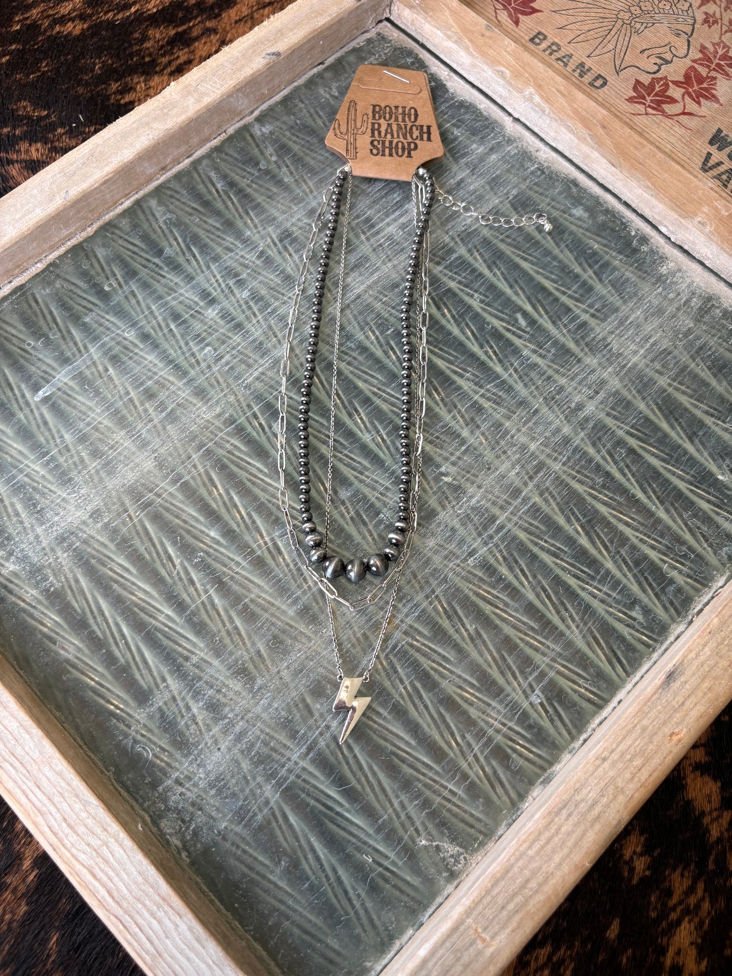 FAUX 3 Layer Navajo Bead & Lightning Bolt Necklace