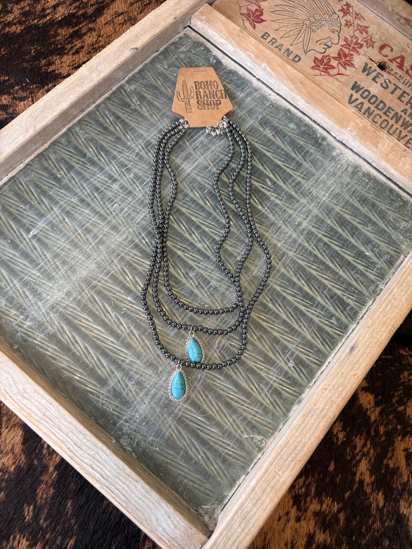 Faux 3 Layer Necklace With Turquoise Pendant