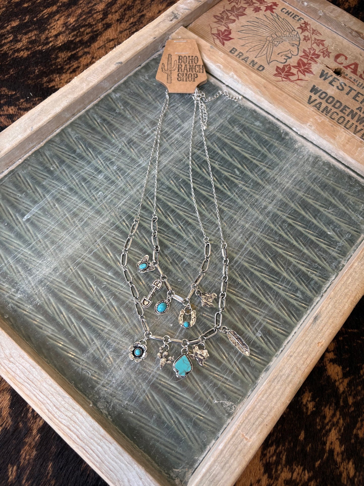 Faux 2 Layer Wester Charm Necklace