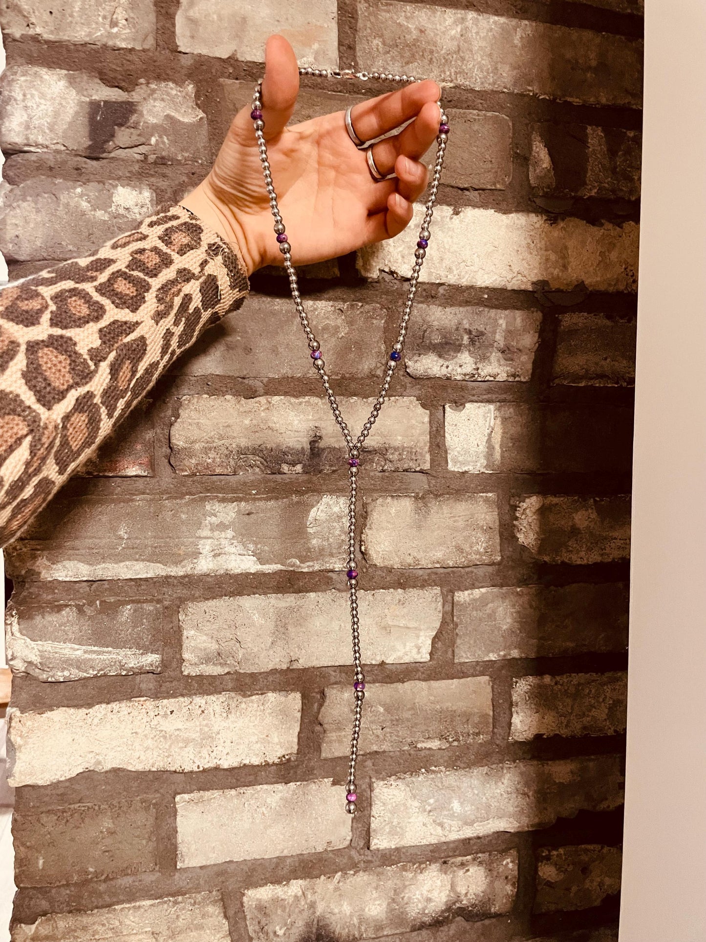 Hematite & Purple - Lariat Necklace
