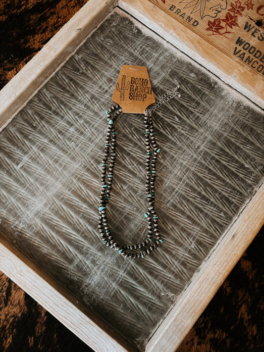 FAUX 2 Layer Navajo Bead & Turquoise Chip Necklace