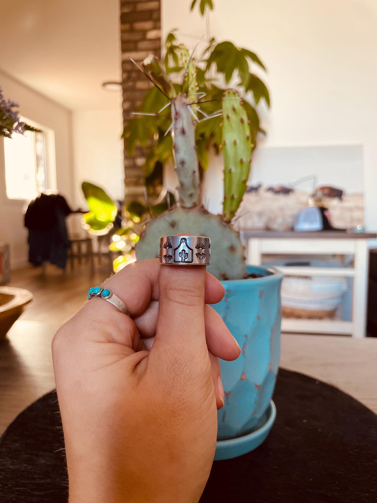 Cactus Cattle Tag - Stamped Ring