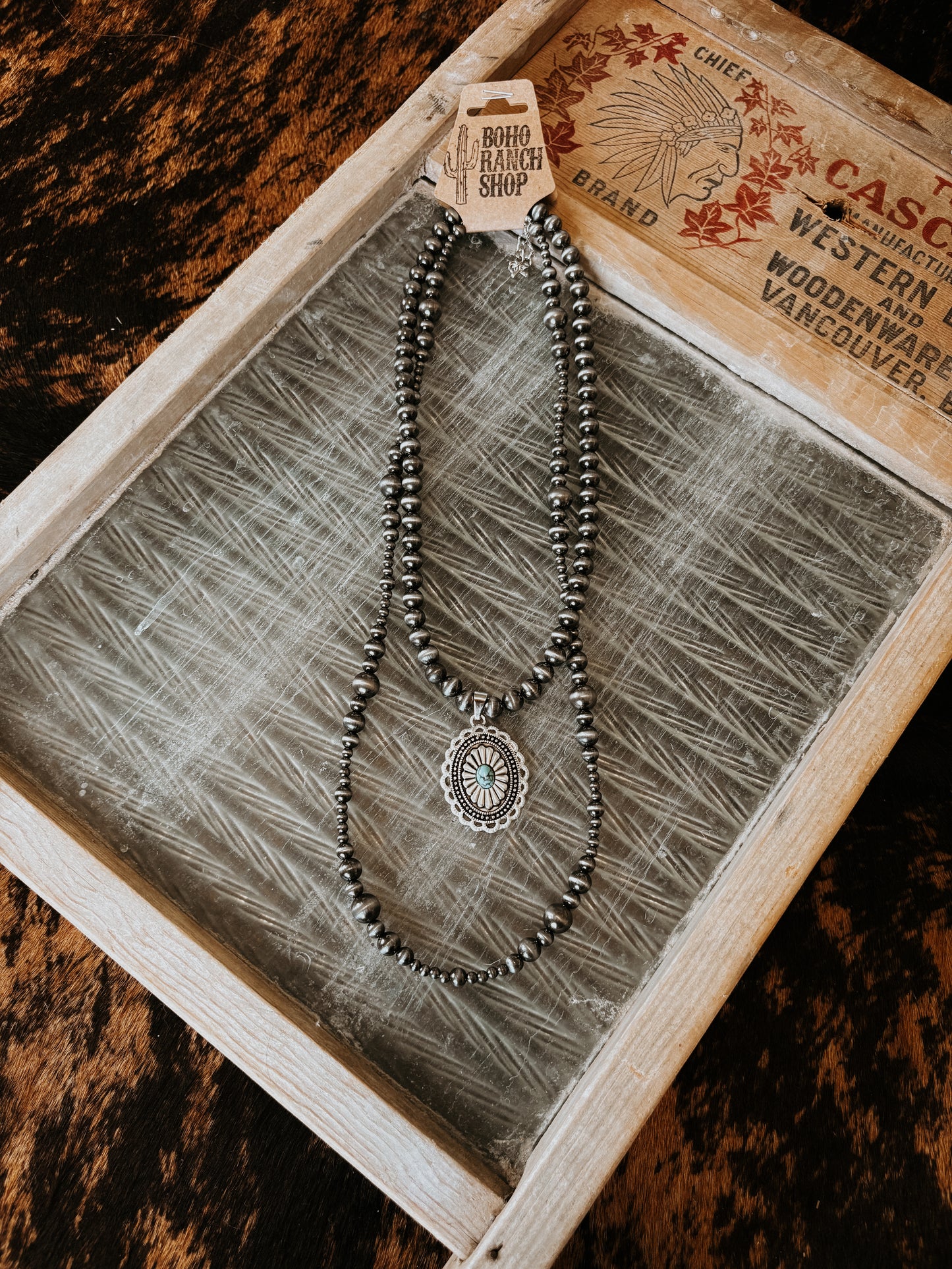 FAUX 2 Layer Navajo Bead & Concho Pendant Necklace