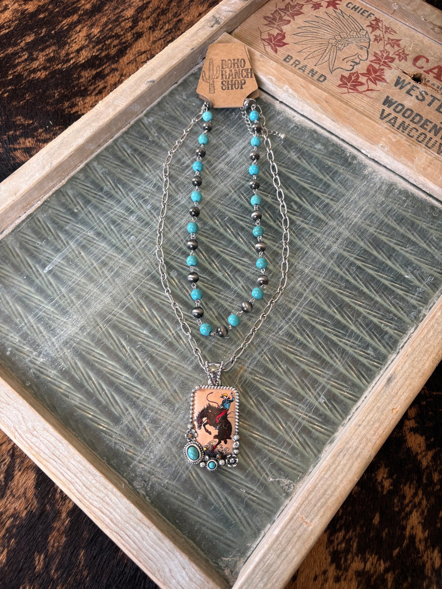 FAUX 2 Layer Navajo Bead & Bronc Necklace