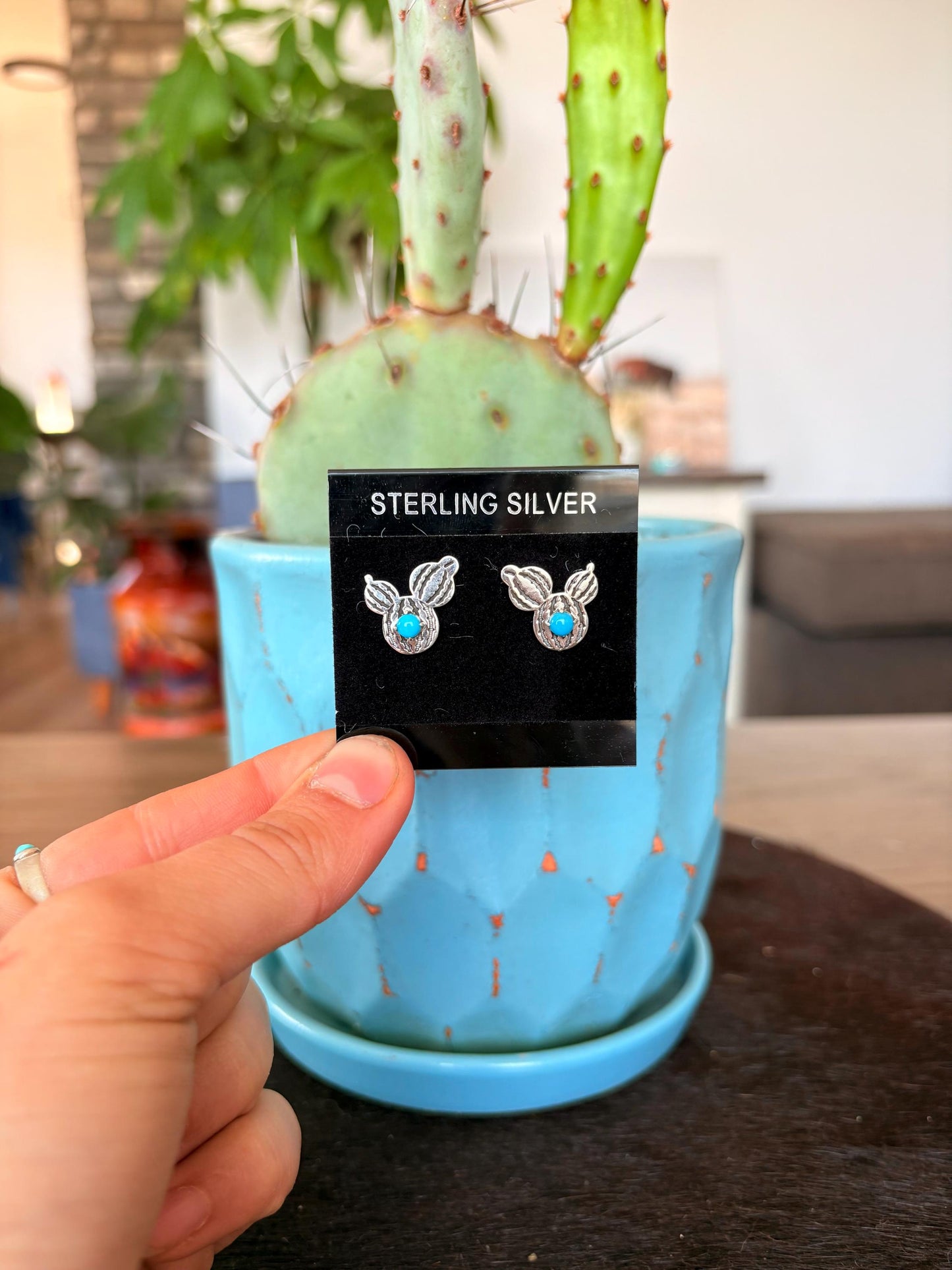 Kingman Turquoise Barrel Cactus - Studs (Blue Stone)