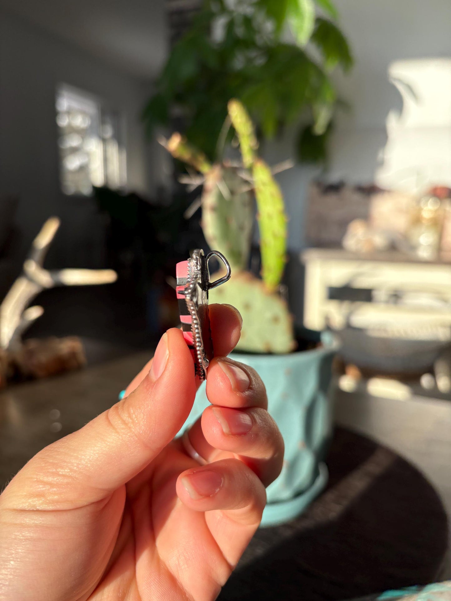 Pink Checkered Lightning Bolt - Pendant
