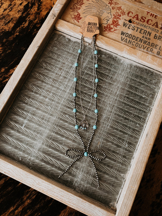 FAUX 2 Layer Cowboy Hat & Bow Necklace