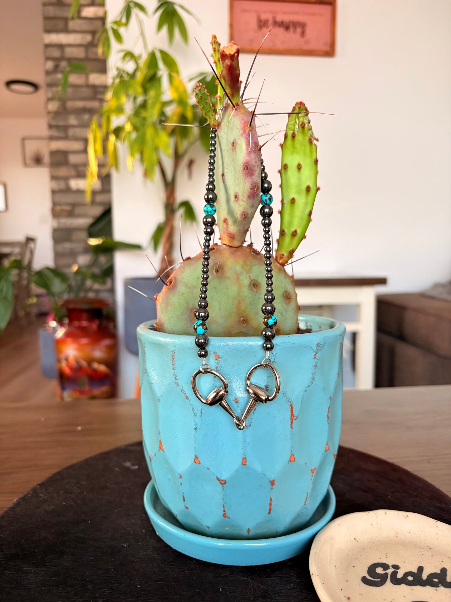 Graduated Hematite & Turquoise Snaffle - Necklace