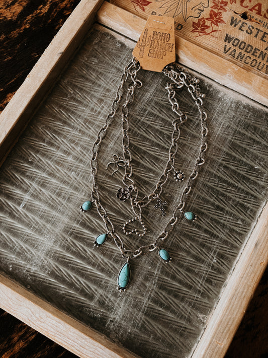 FAUX 2 Layer Multi Charm Necklace