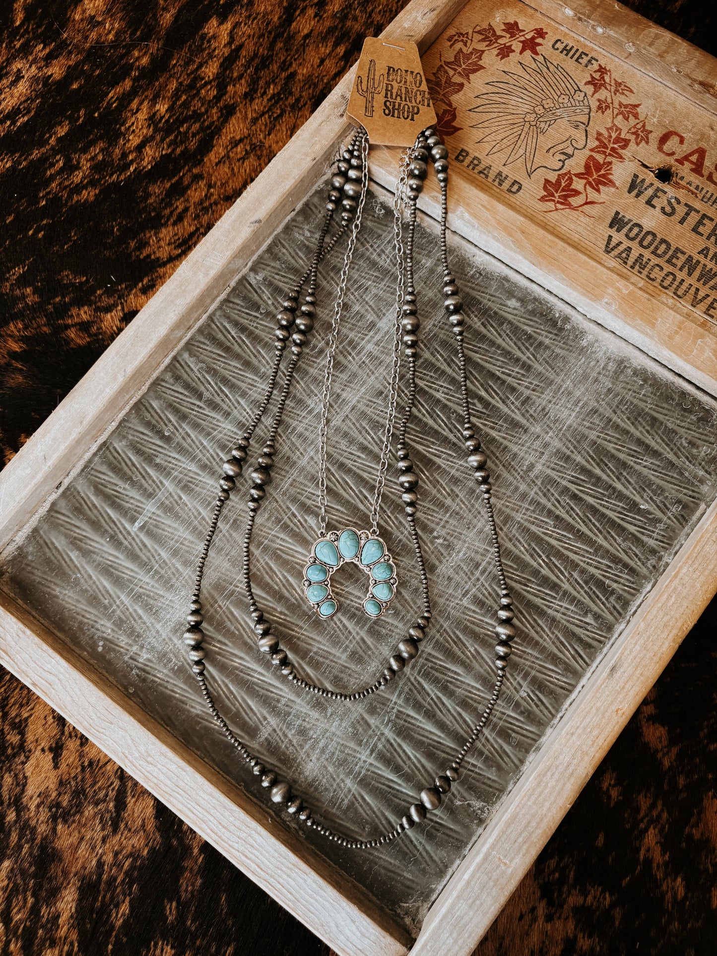 FAUX 2 Layer Navajo Bead & Sqaush Pendant Necklace