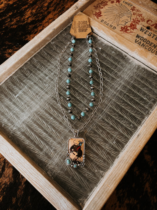 FAUX 2 Layer Navajo Bead & Bronc Necklace