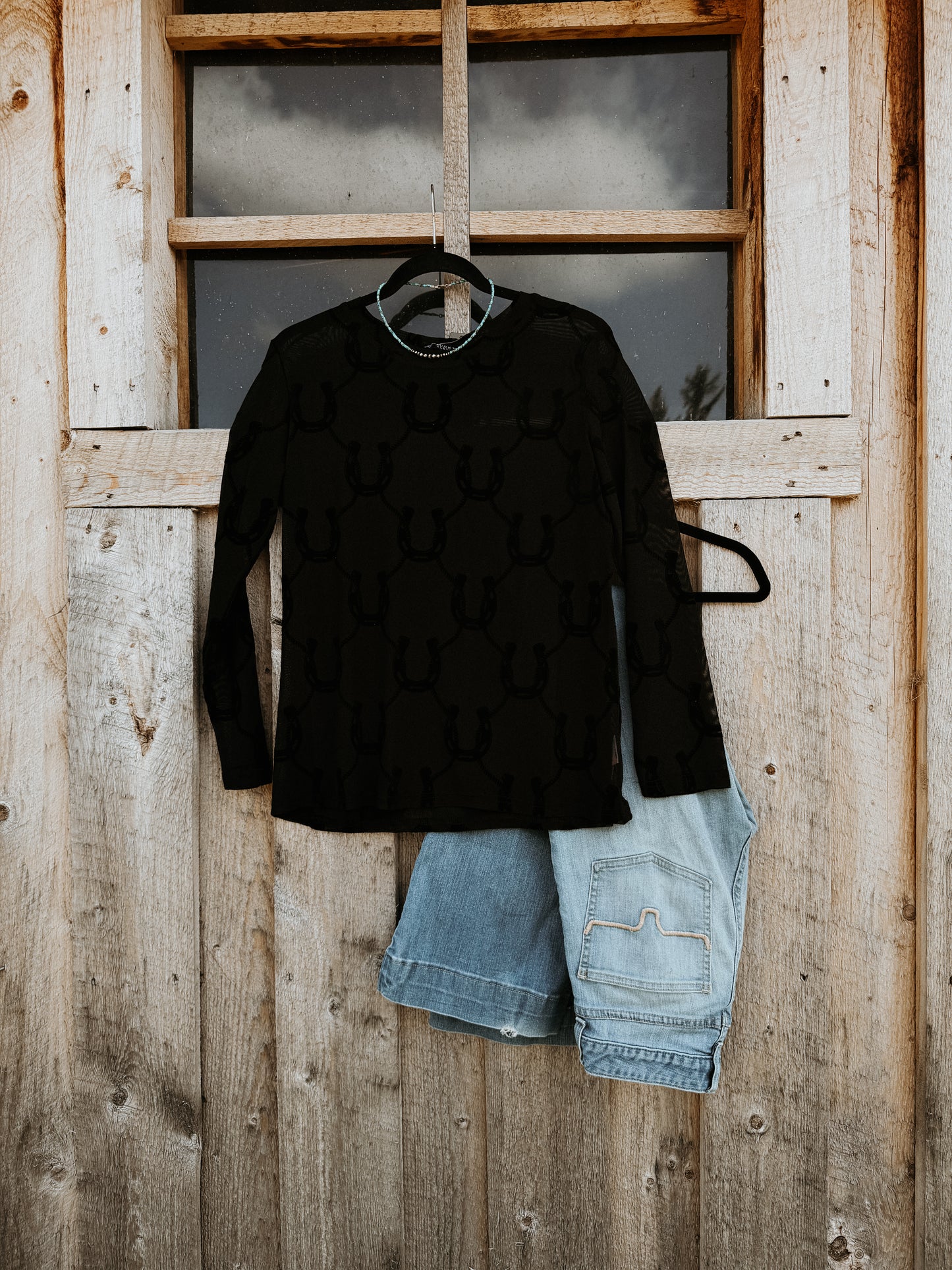 Black Horseshoe Mesh Top