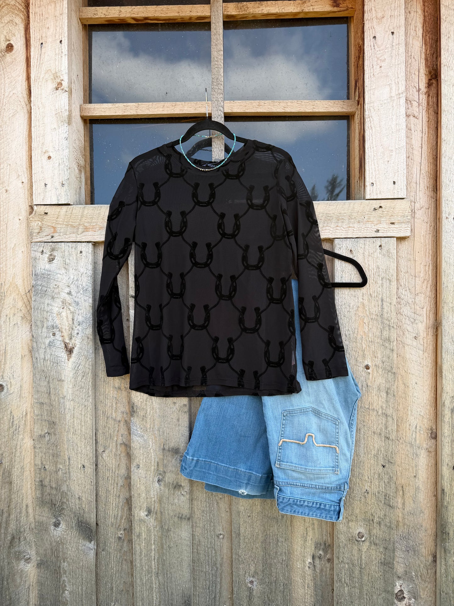 Black Horseshoe Mesh Top