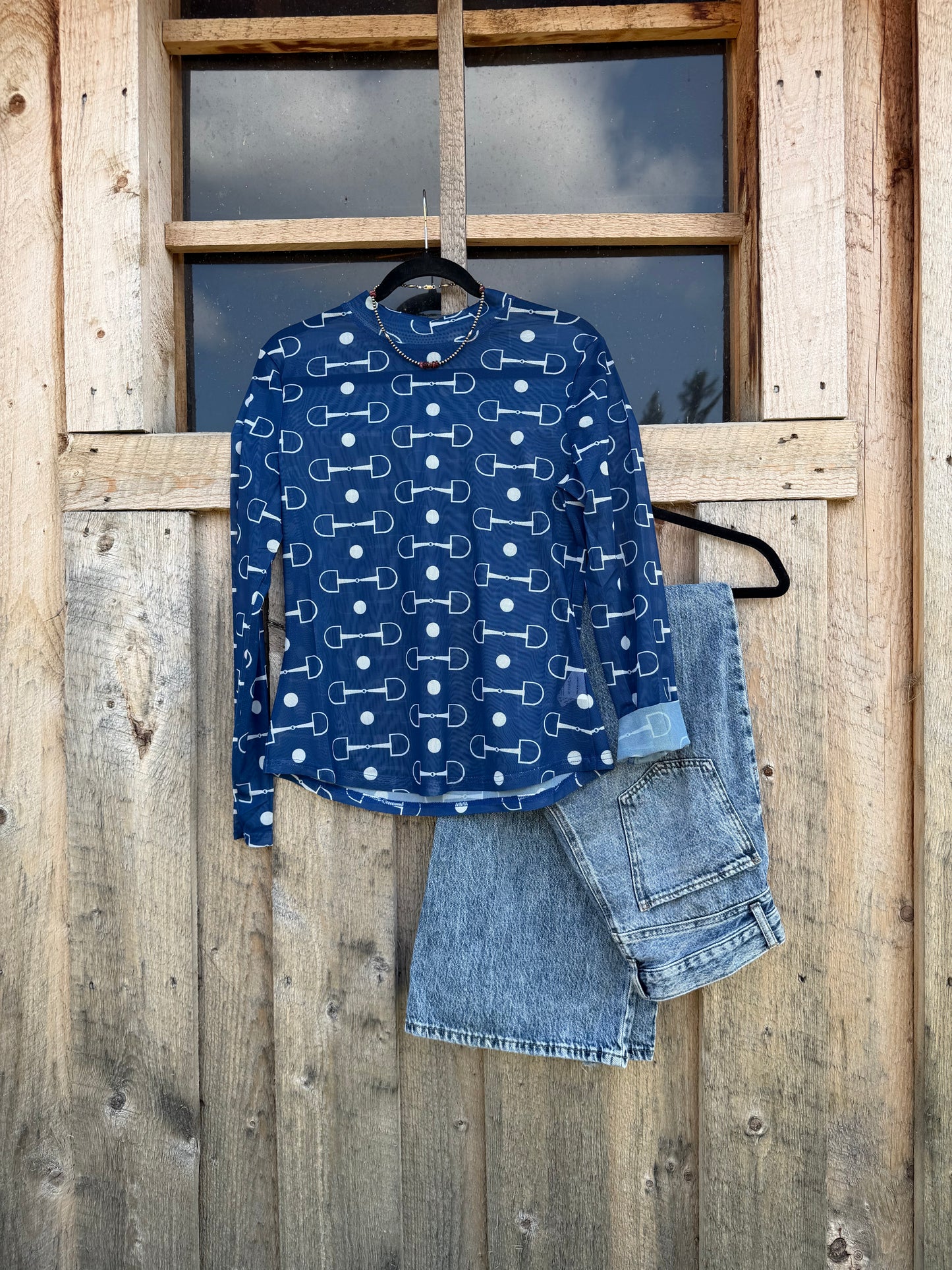 Navy Snaffle Mesh Top