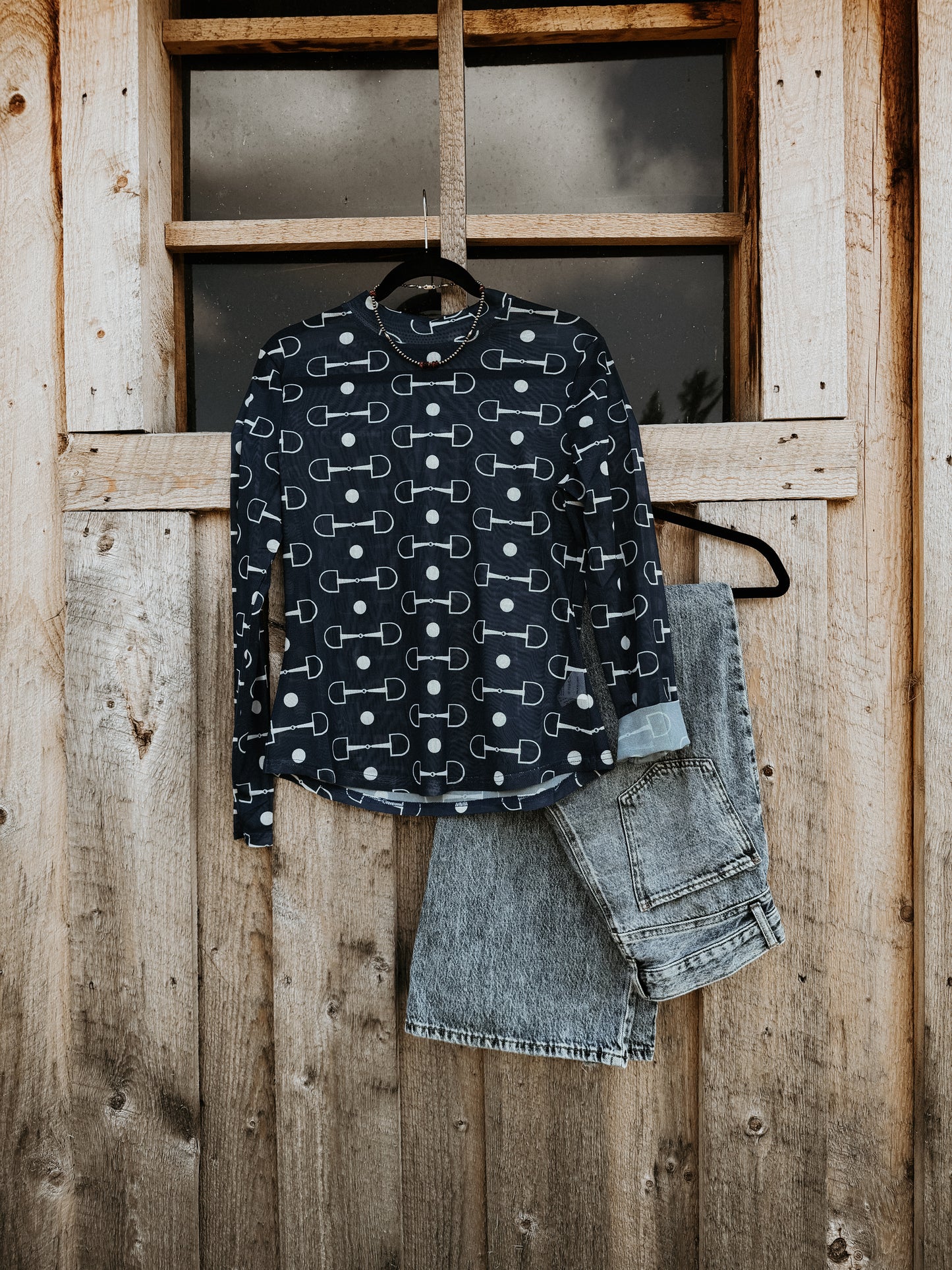 Navy Snaffle Mesh Top