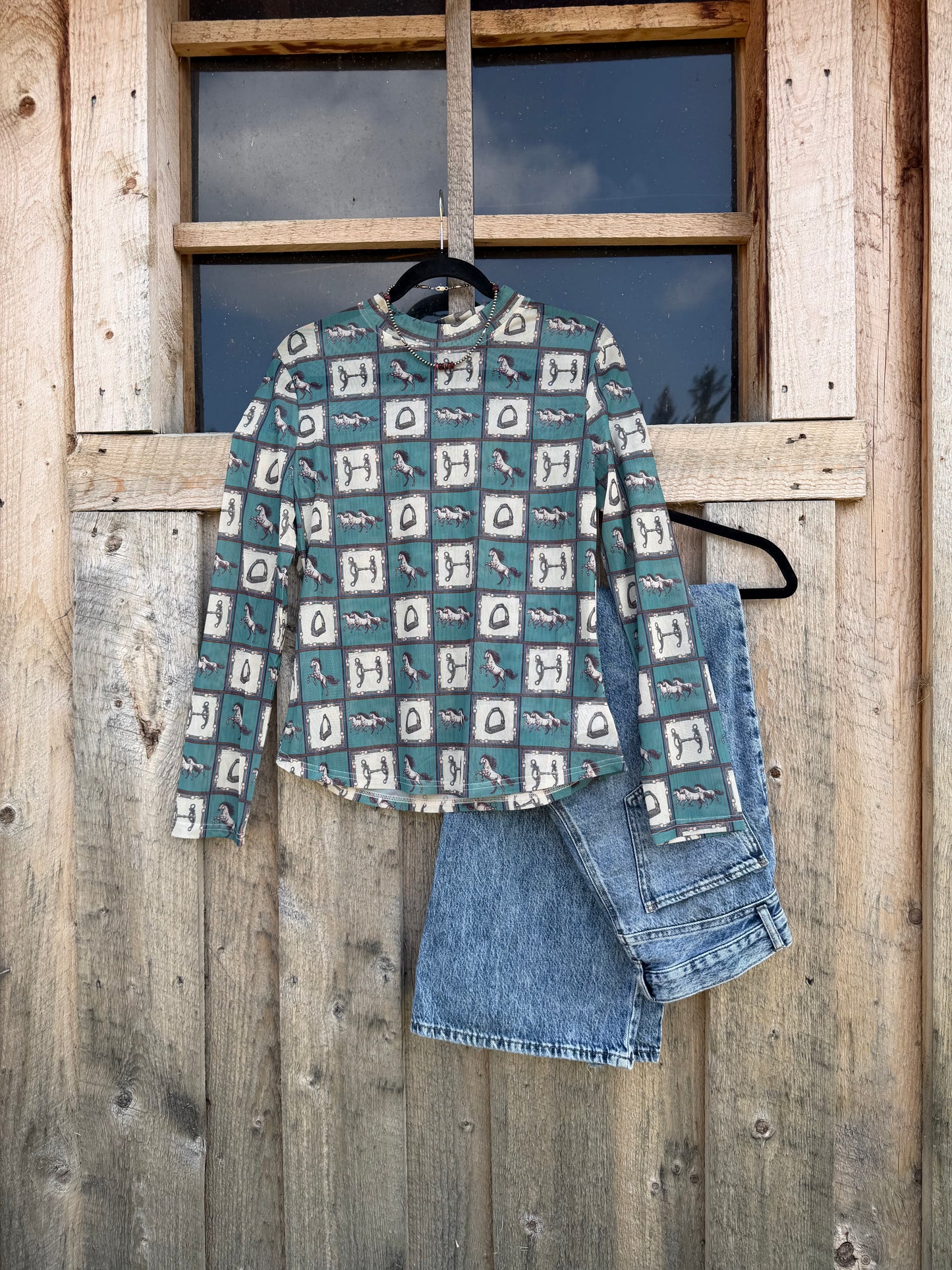 Sage Western Mesh Top