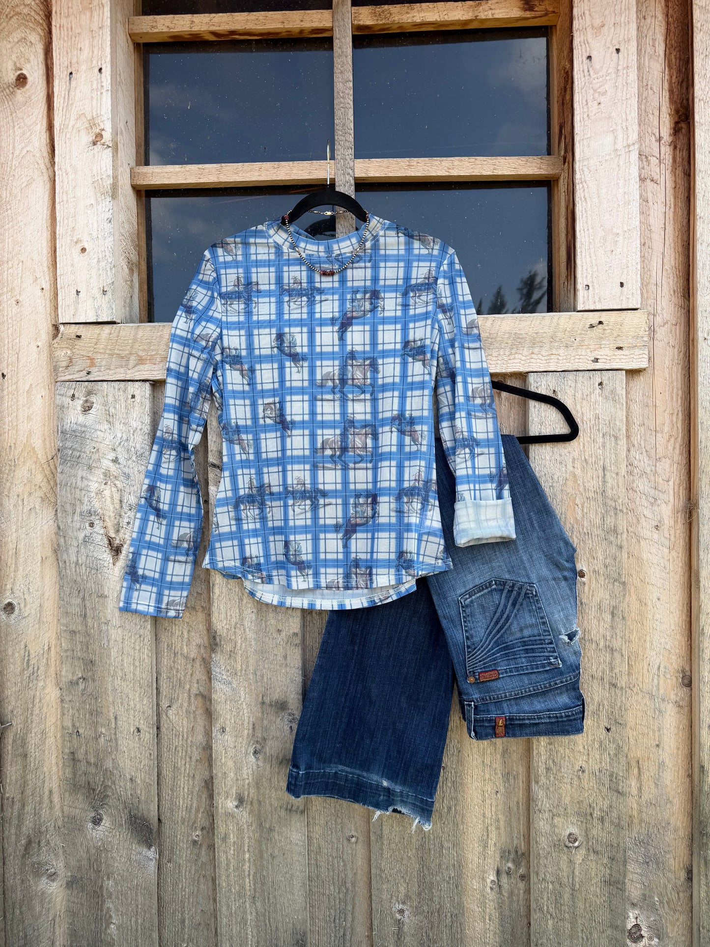 Plaid Horseprint Mesh Top