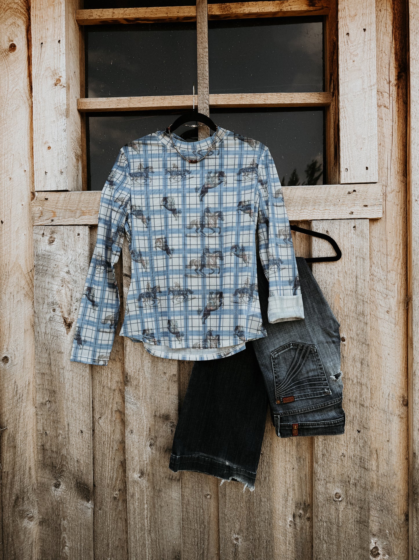 Plaid Horseprint Mesh Top