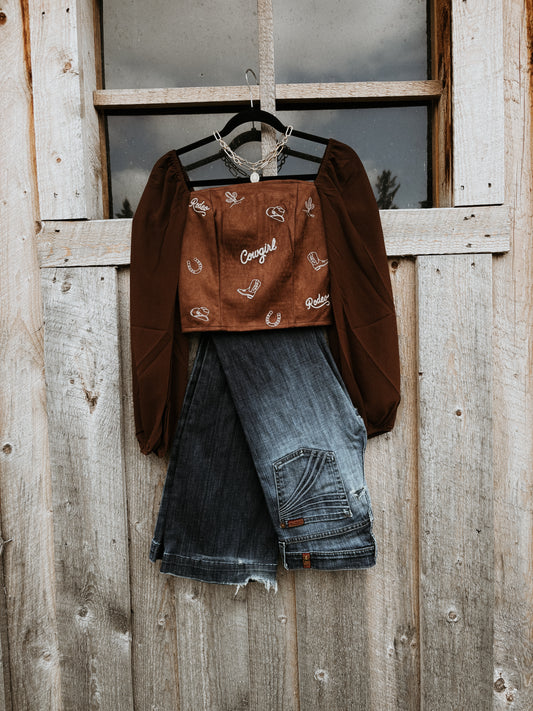 Brown Embroidered Corset Top