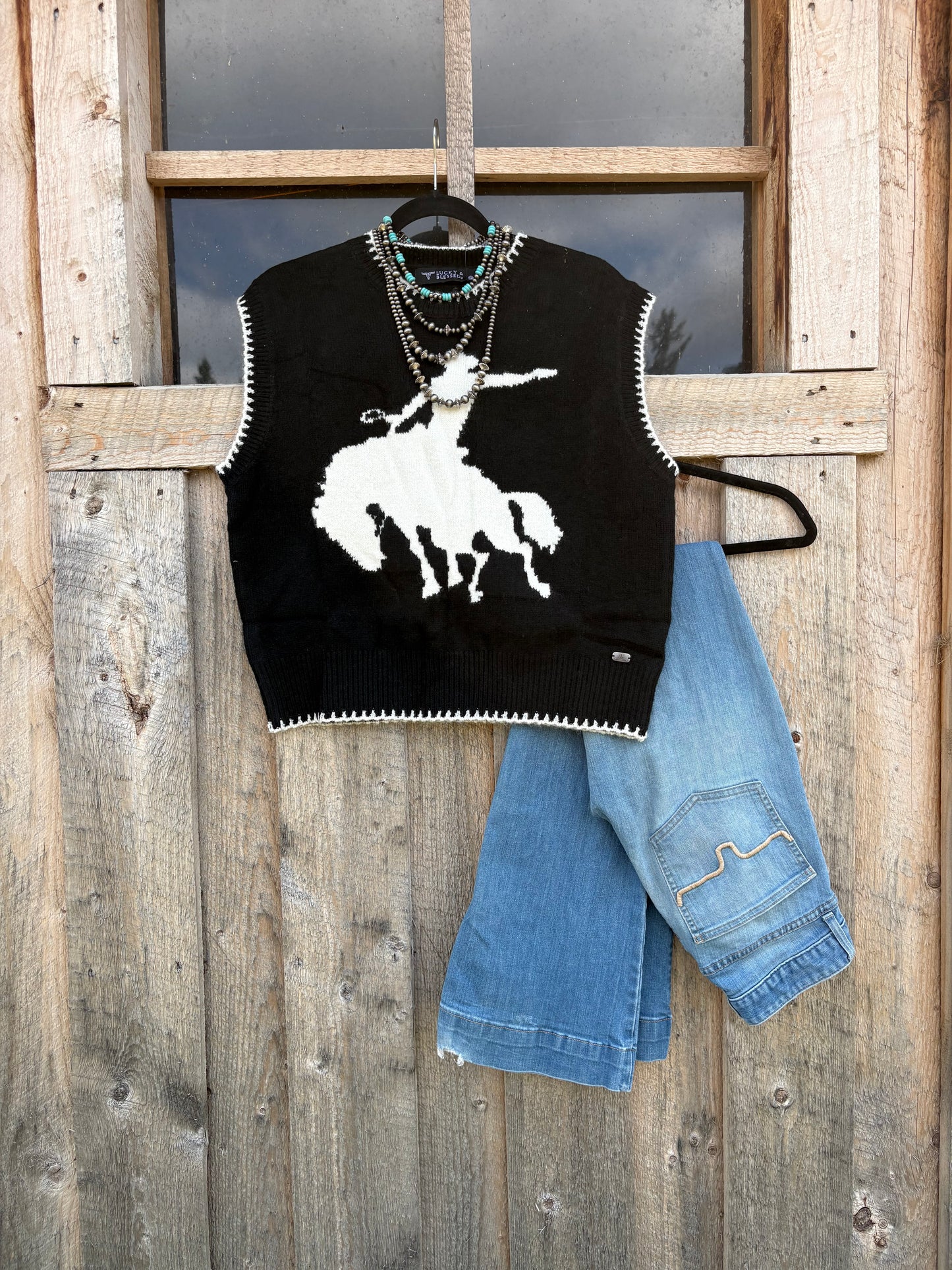 Ivory Buckin Horse Sweater Vest