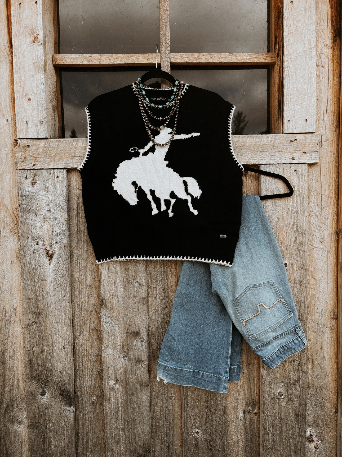Ivory Buckin Horse Sweater Vest
