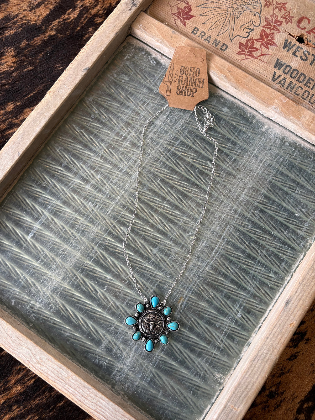 FAUX Turquoise Steer Head Necklace