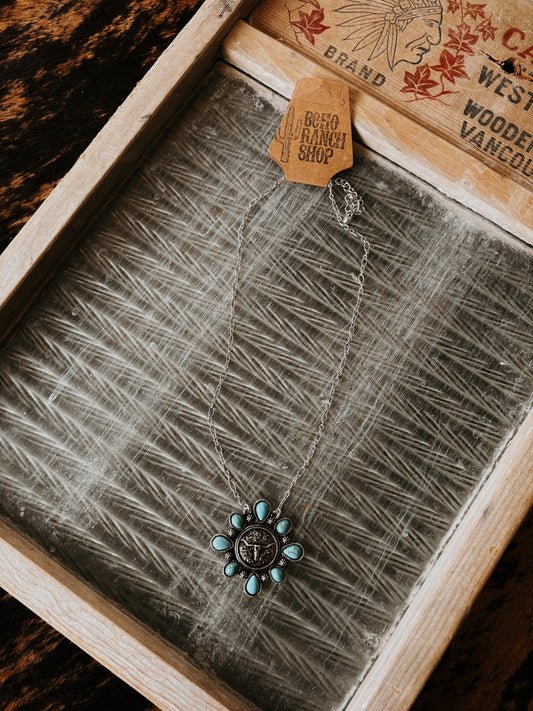 FAUX Turquoise Steer Head Necklace