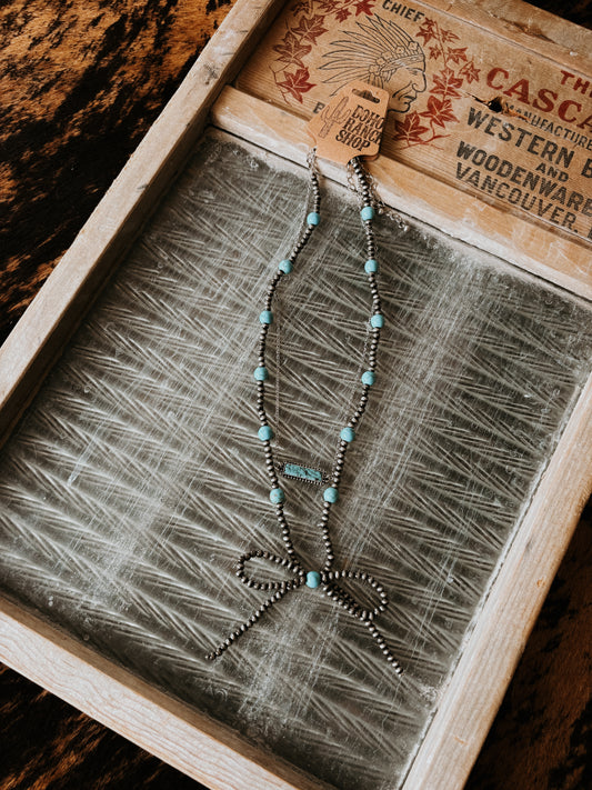 FAUX 2 Layer Turquoise Bar & Bow Necklace