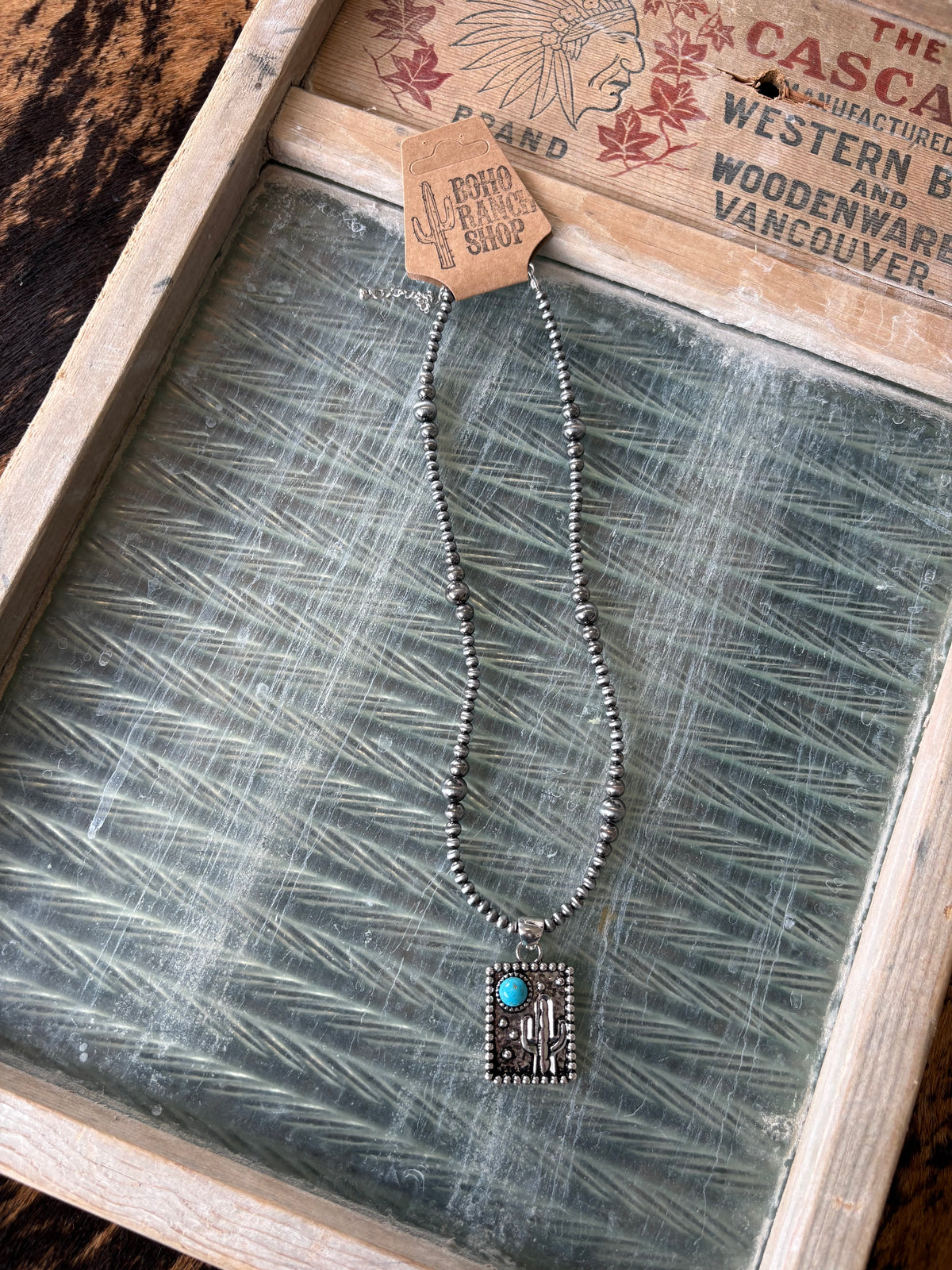 FAUX Western Cactus Pendant Necklace