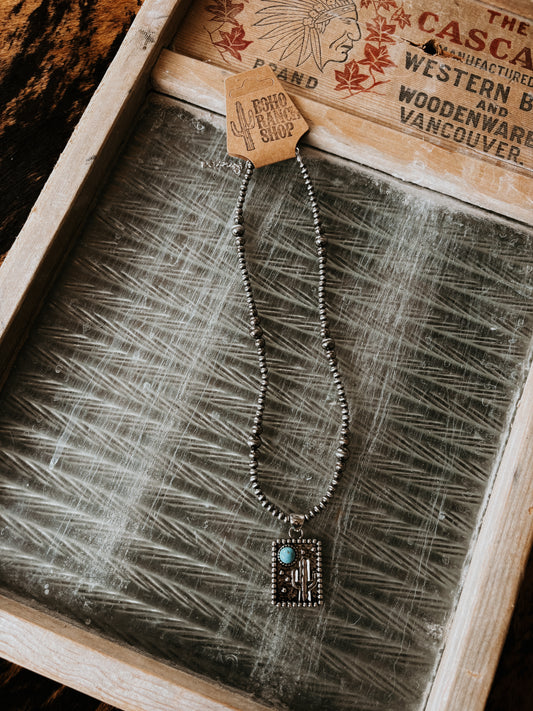 FAUX Western Cactus Pendant Necklace