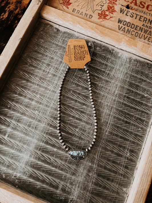 FAUX Western Textured Turquoise Oval Necklace