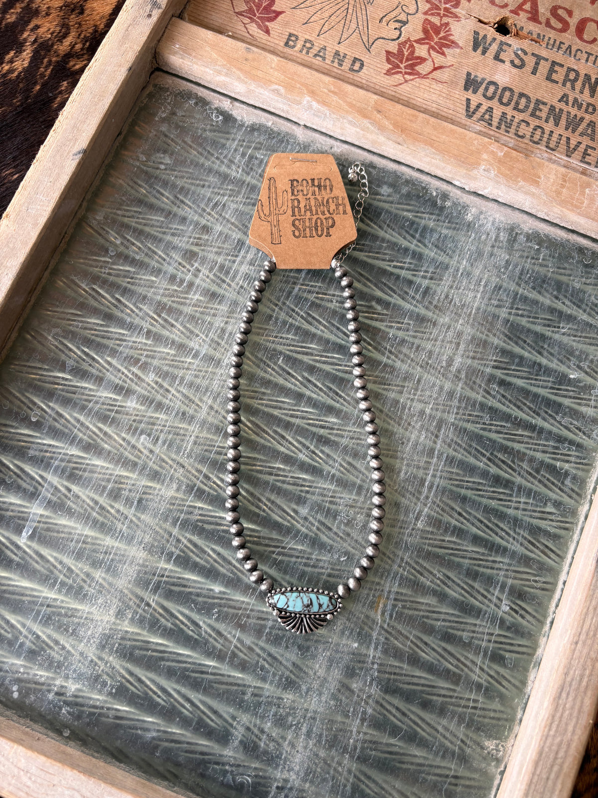 FAUX Western Textured Turquoise Oval Necklace