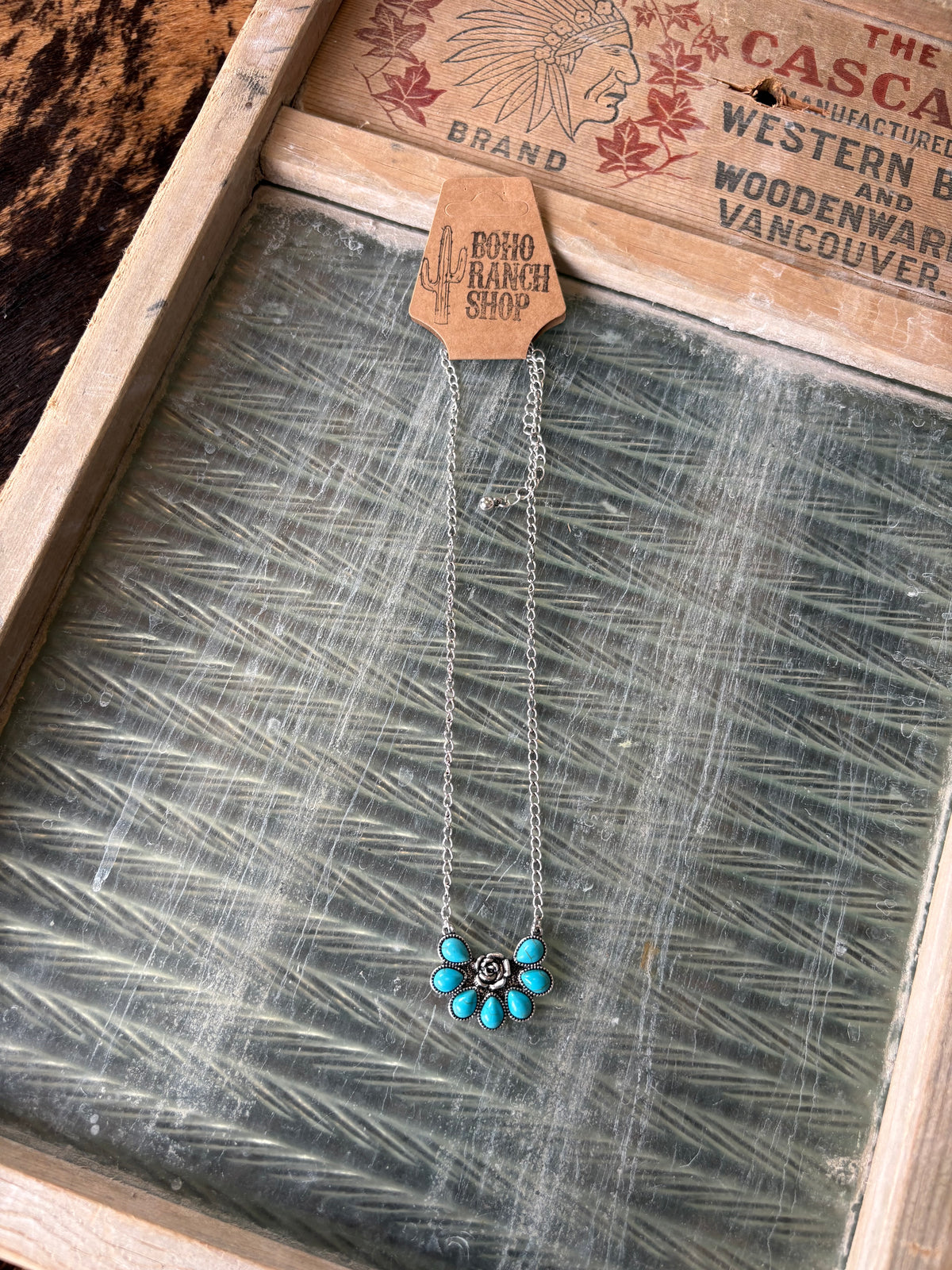 FAUX Turquoise Rose Necklace