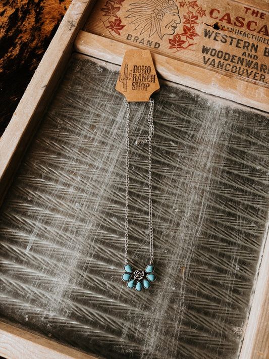 FAUX Turquoise Rose Necklace