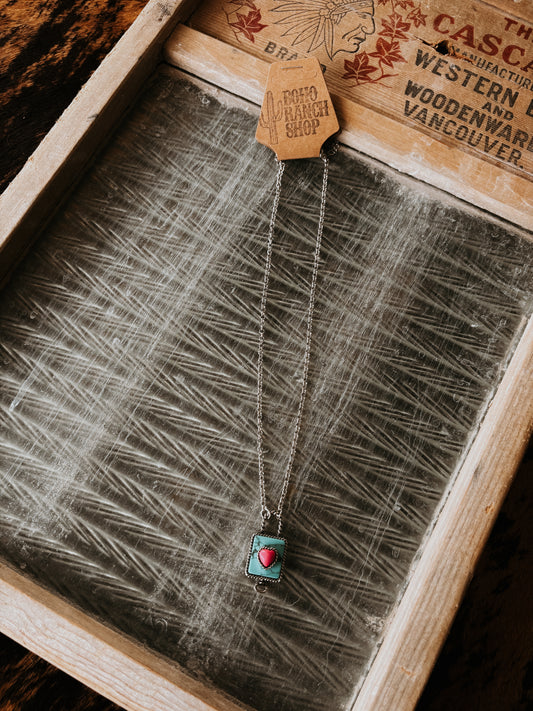 FAUX Turquoise Locket Necklace