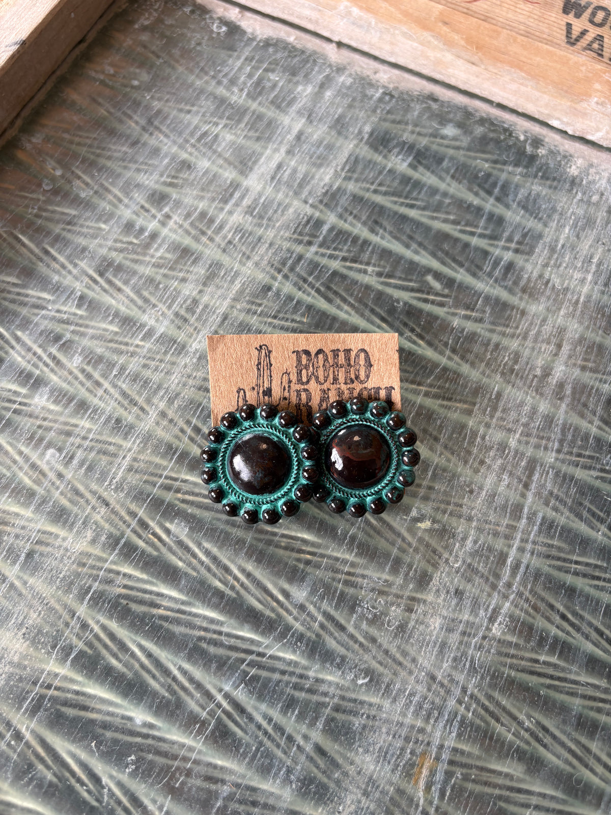 FAUX Wester Patina Button Earrings